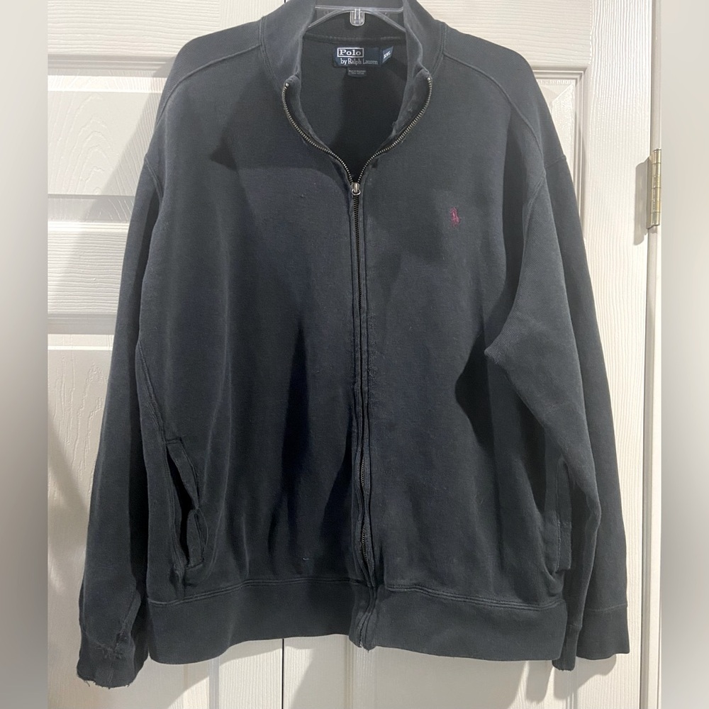 Polo Ralph Lauren Jacket Men’s 2XL Vtg Black Red Full Zip Cotton Varsity Bomber